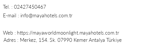 Maya World Moonlight telefon numaralar, faks, e-mail, posta adresi ve iletiim bilgileri